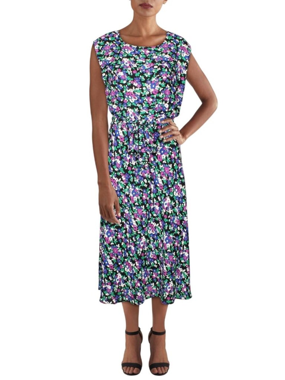 NWT Lauren Ralph Lauren Floral Print Front Tie Sheath Dress Polo Black Multi 12